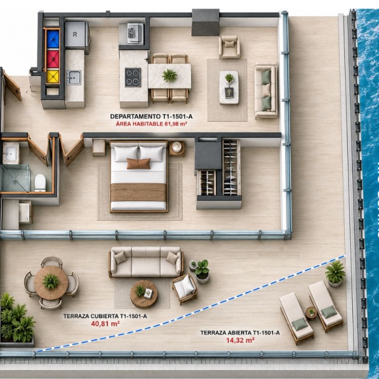 Plano del departamento en The Hills.